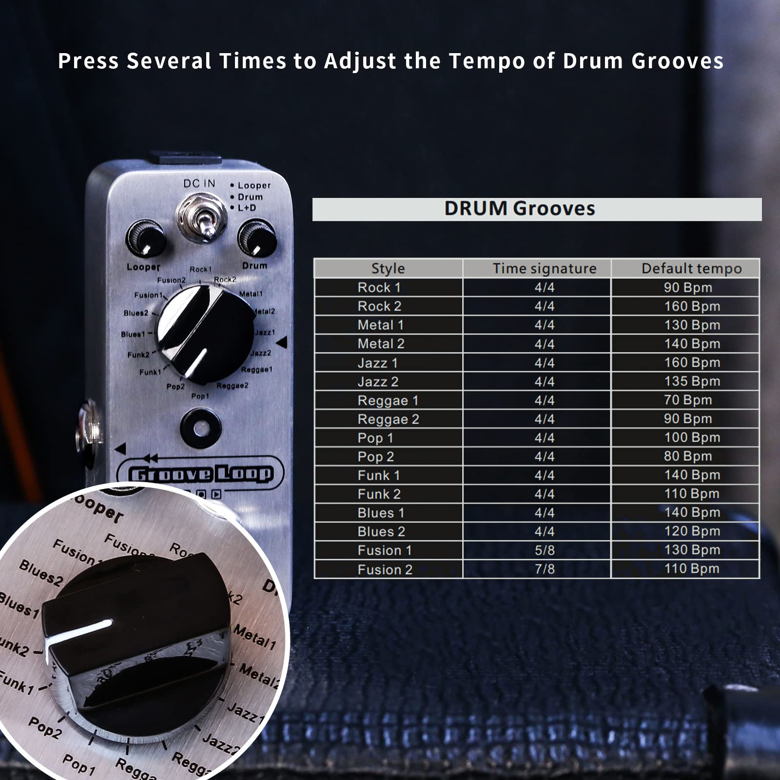 MOOER Groove Loop Drum Machine with 20 minutes Looper, 16 different Drum Grooves, 3 Modes, Tap Tempo to Loop, Record, Practice w